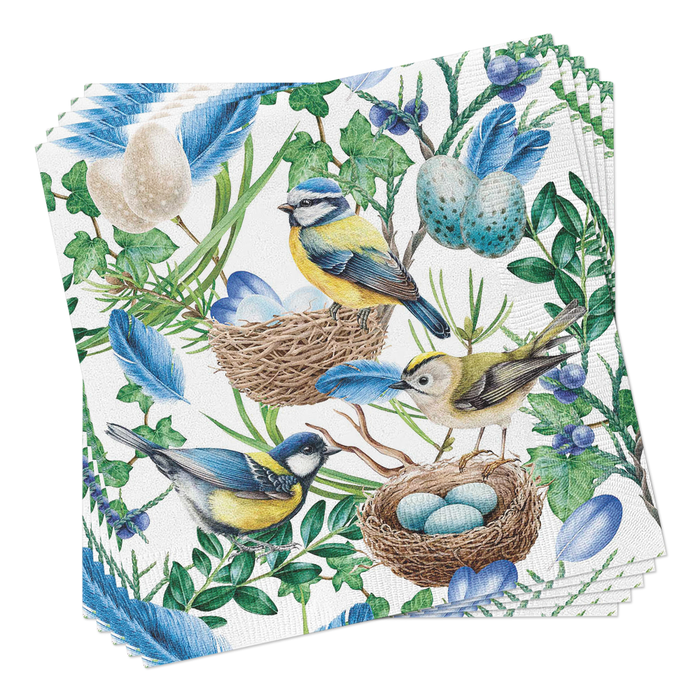 European Excellency - Blue Bird Nest Cocktail Napkins - Bird Napkins