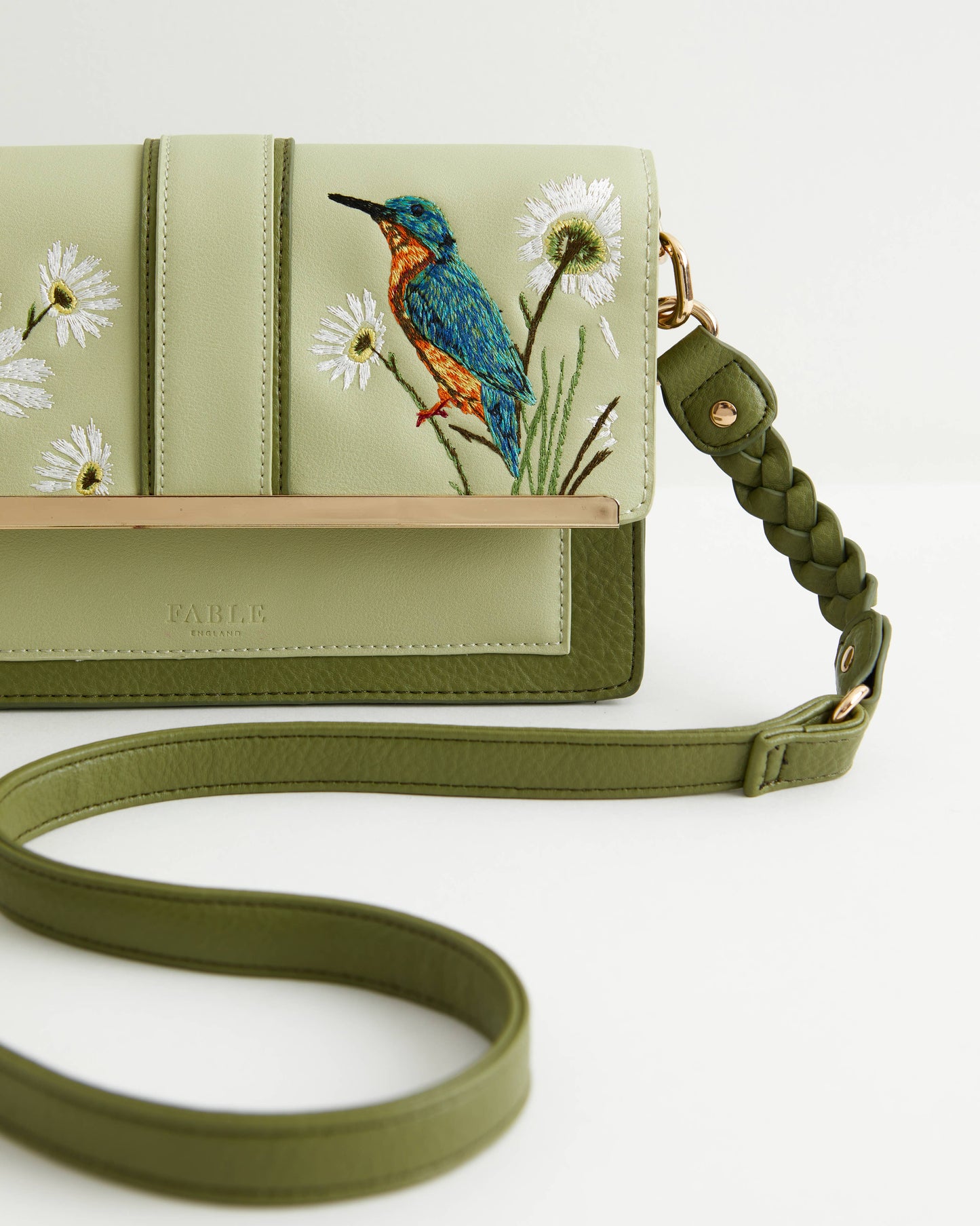 Fable England - Embroidered Kingfisher Cross Body Bag