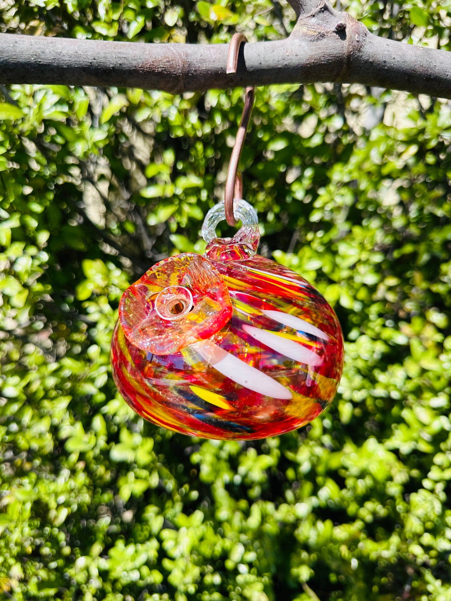 Handblown Artisanal Glass Hummingbird Feeder