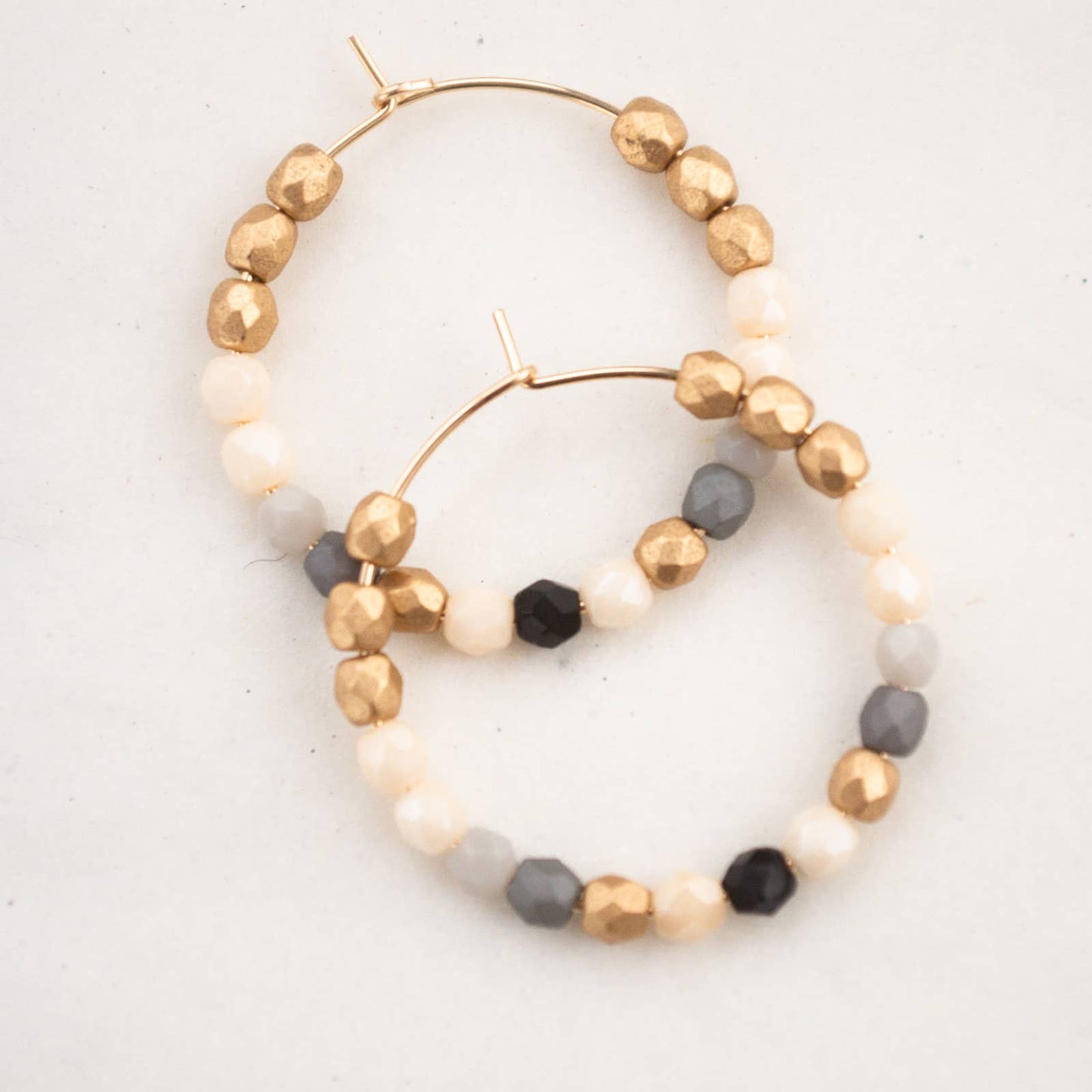 Nest Pretty Things - Black and White Beaded Gold Filled Hoops, Gold Filled Hoops