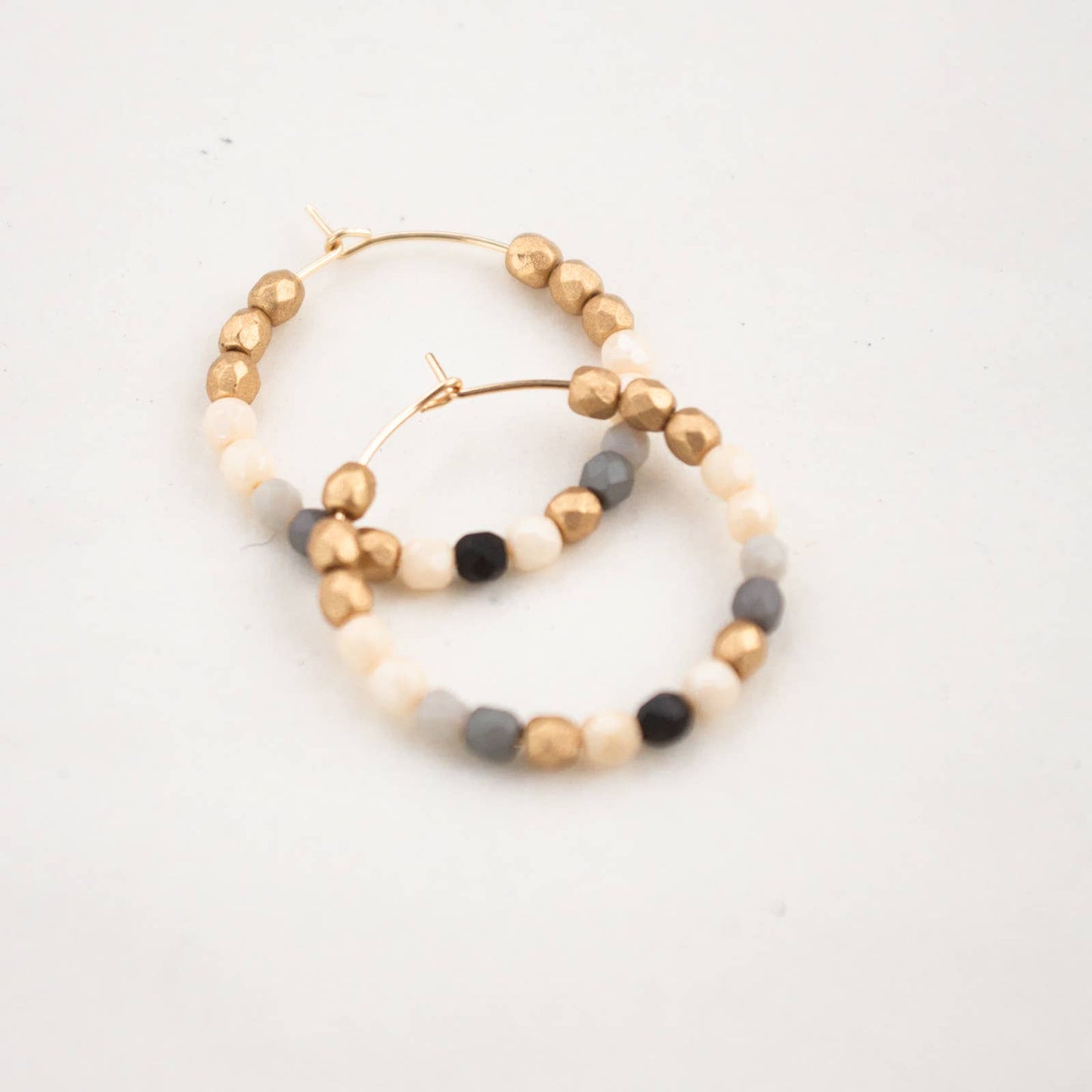 Nest Pretty Things - Black and White Beaded Gold Filled Hoops, Gold Filled Hoops