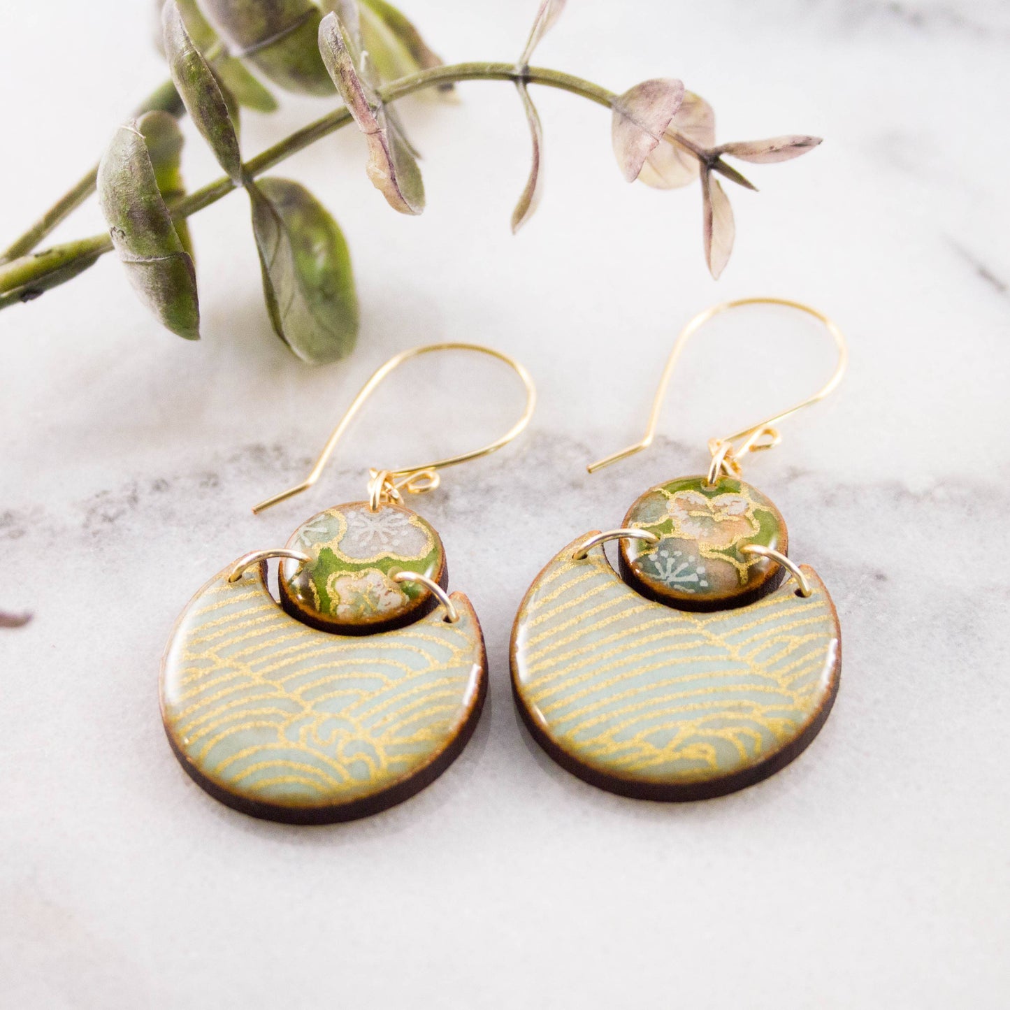 No Man's Land - Japanese Double Circle Earrings- Natural Aqua