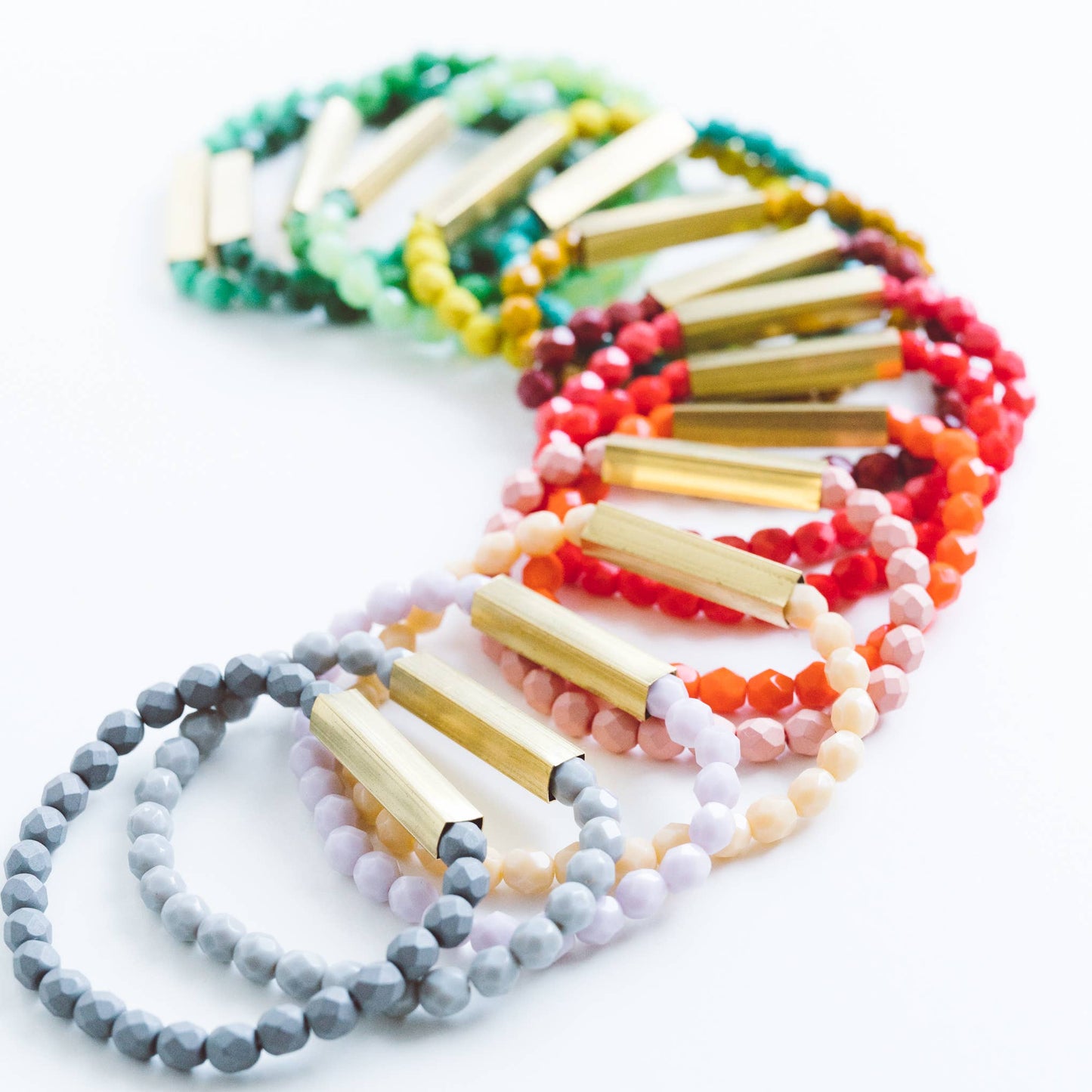 Nest Pretty Things - Colorful Stretchy Bead Bracelets with Brass Tubes