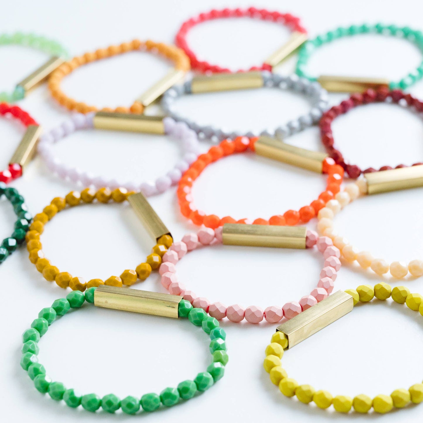 Nest Pretty Things - Colorful Stretchy Bead Bracelets with Brass Tubes