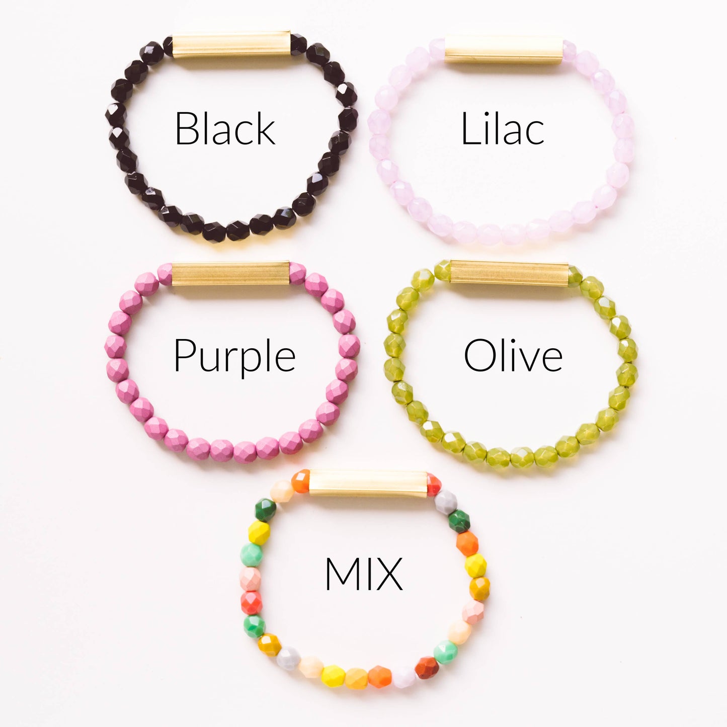 Nest Pretty Things - Colorful Stretchy Bead Bracelets with Brass Tubes