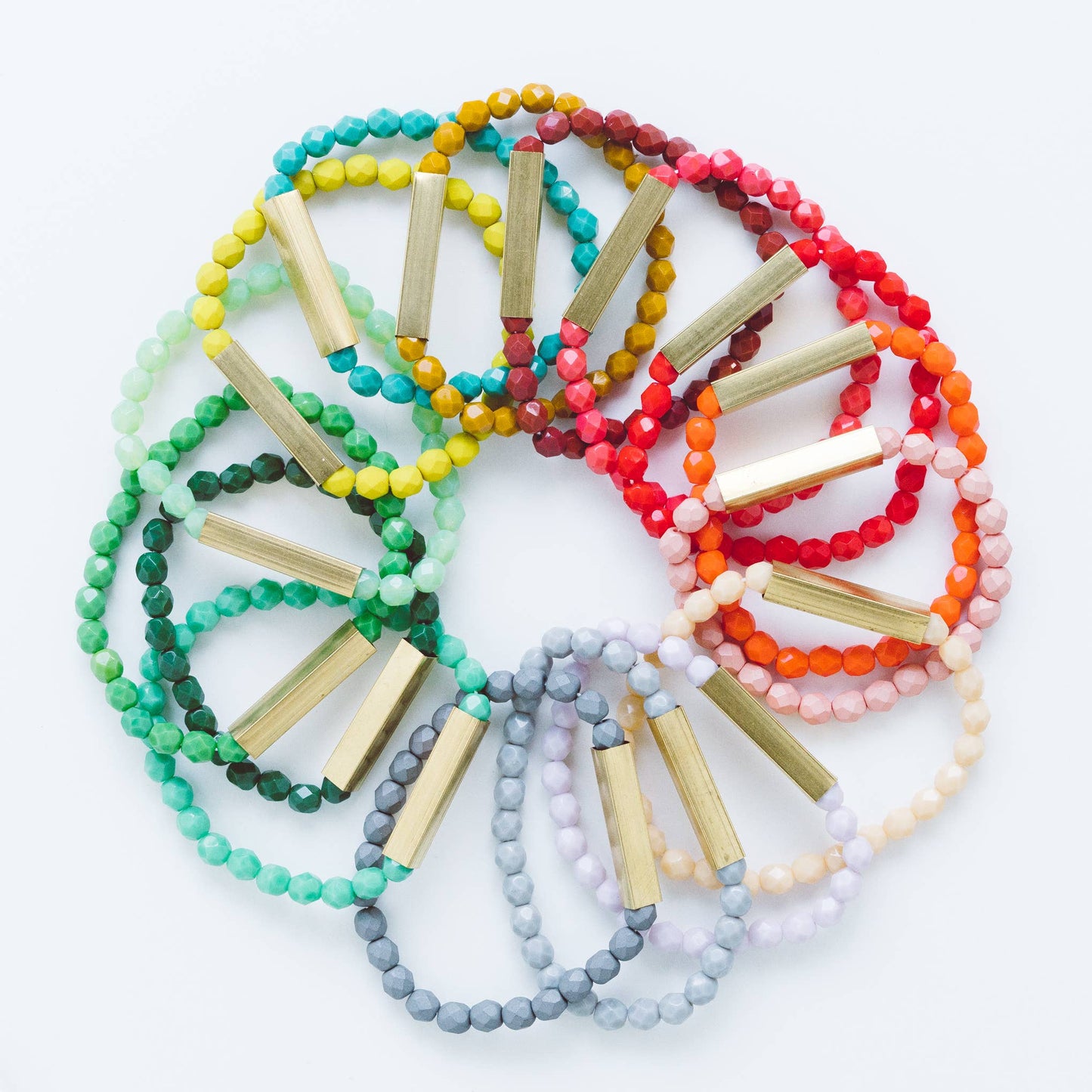 Nest Pretty Things - Colorful Stretchy Bead Bracelets with Brass Tubes