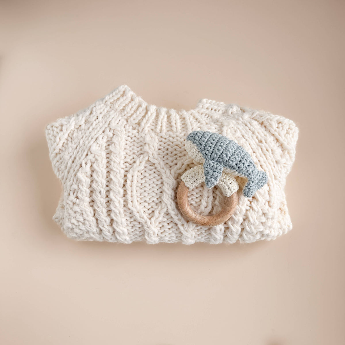 The Blueberry Hill - Teether Whale Cotton Crochet Rattle Baby Gift Ocean Summer
