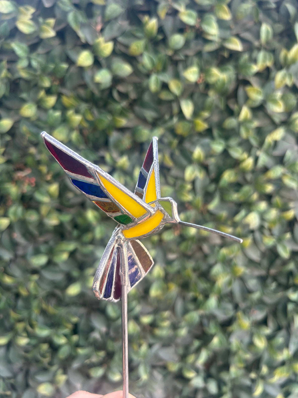 Stained glass stars and Talavera - Handmade Stained Glass Hummingbird Plant Stakes




With Rod
