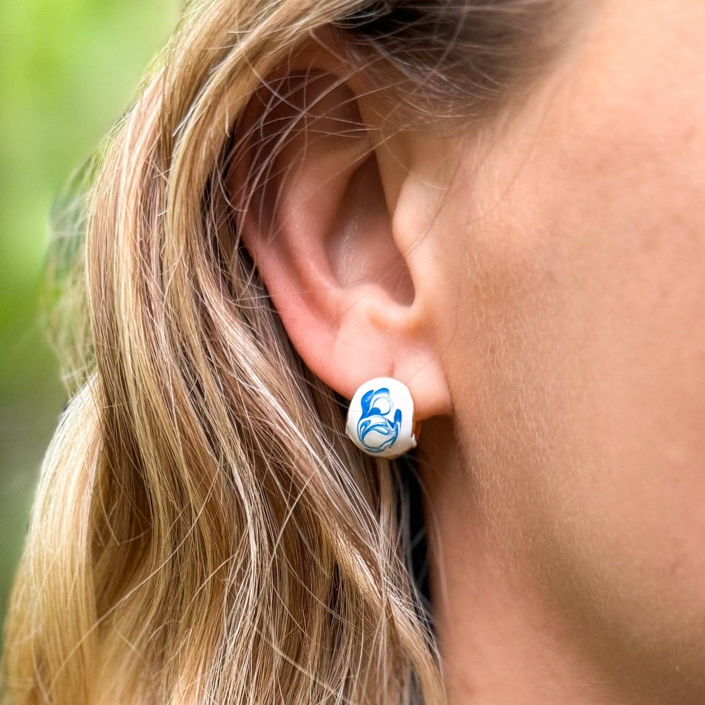 Natalie Clare Collections - Blue and Porcelain Hoop Earrings