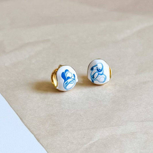 Natalie Clare Collections - Blue and Porcelain Hoop Earrings