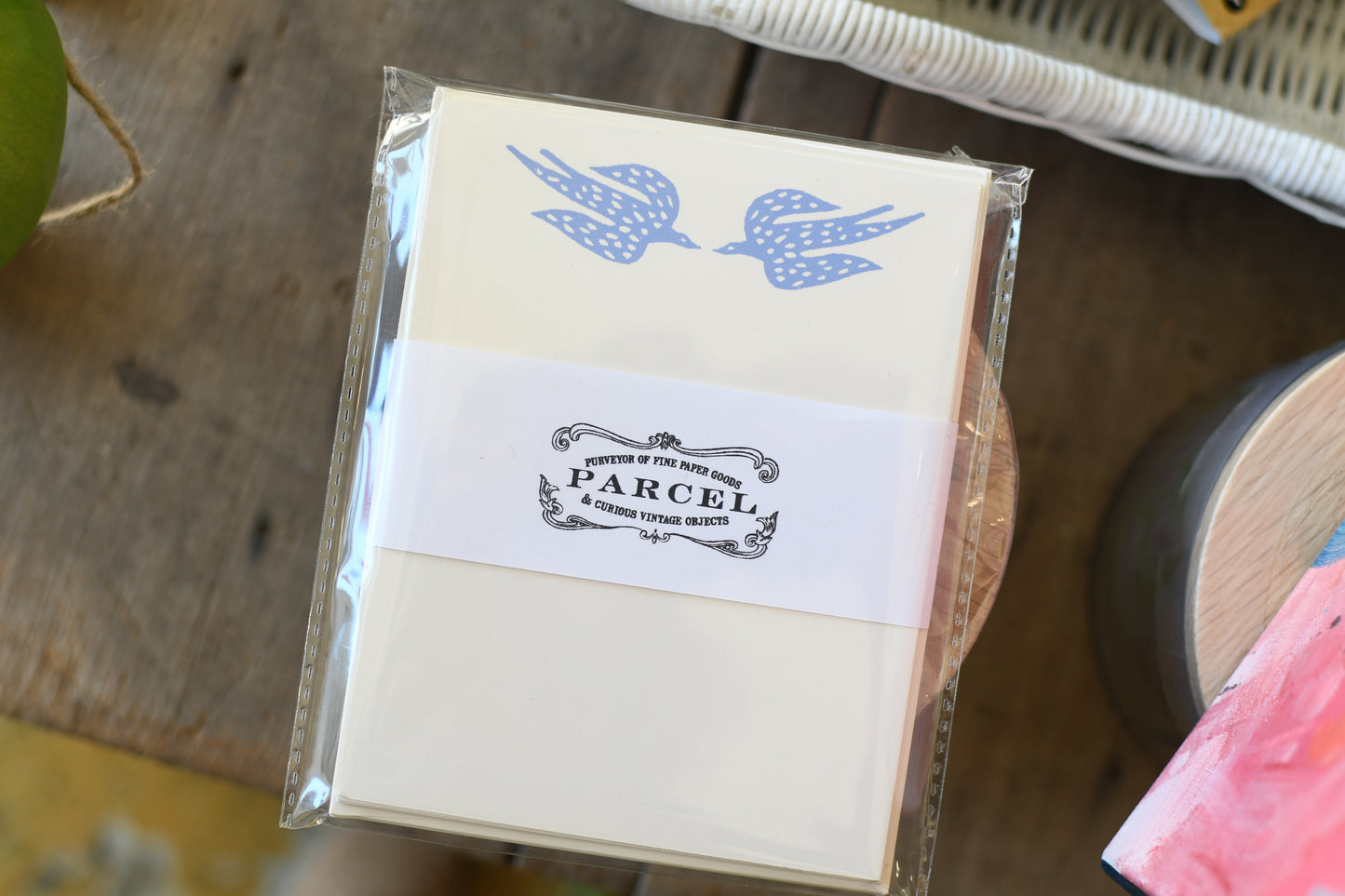 Parcel - Papercut Kissing Birds Notecards: Periwinkle