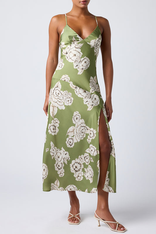 Carreta Midi Slip Dress - Chartreuse