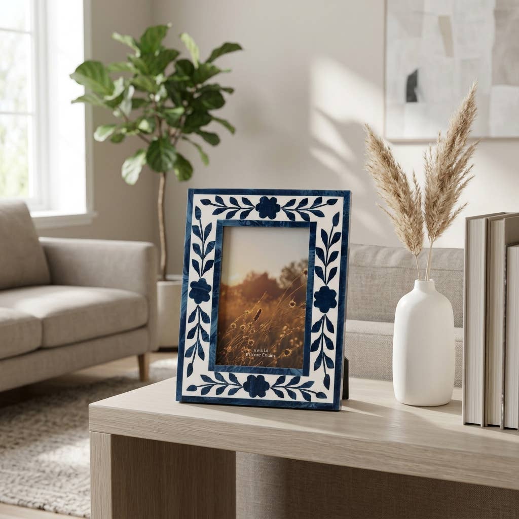 Sagebrook Home - Picture Frame - Blue Resin/Wood Floral Petals, 4x6 in.
