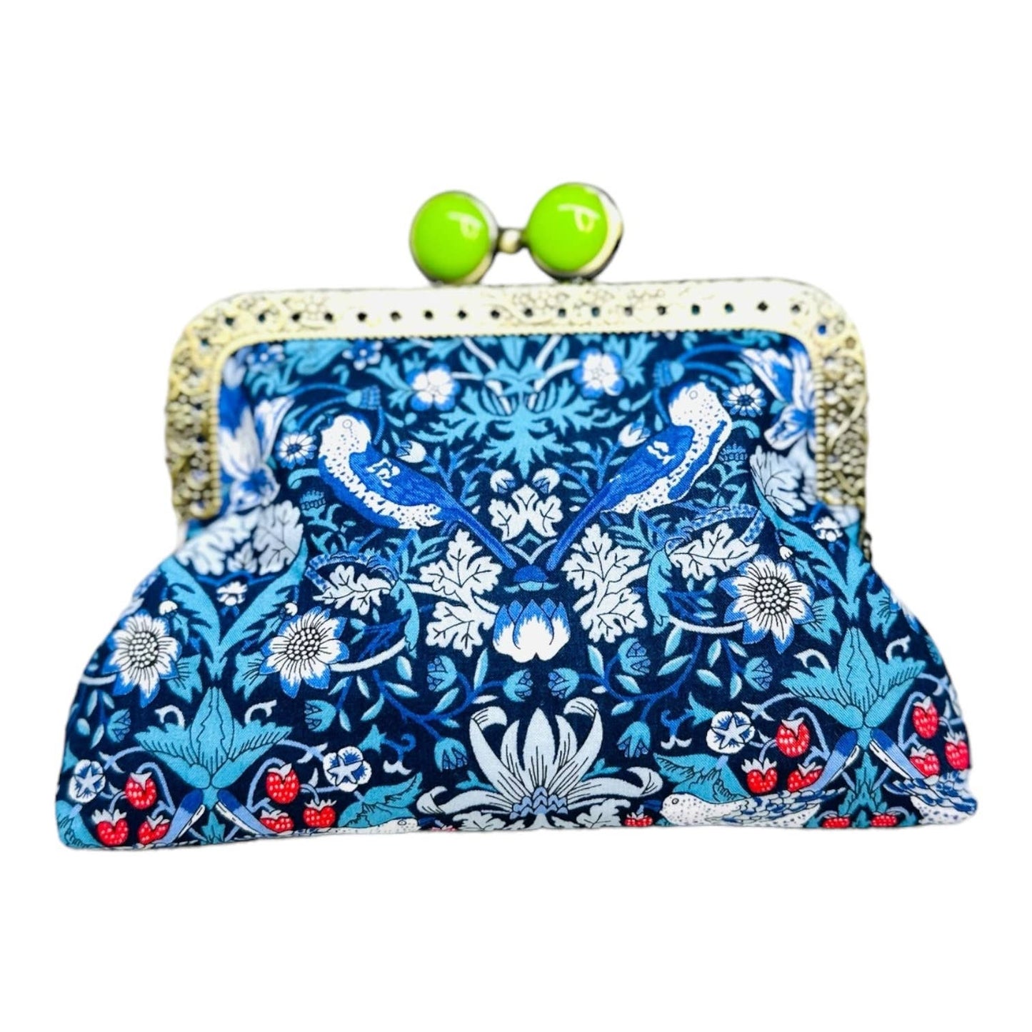 Kiki & Syds - ON THE GO Credit Card Clutch - STRAWBERRY THIEF Blue/White: Lime