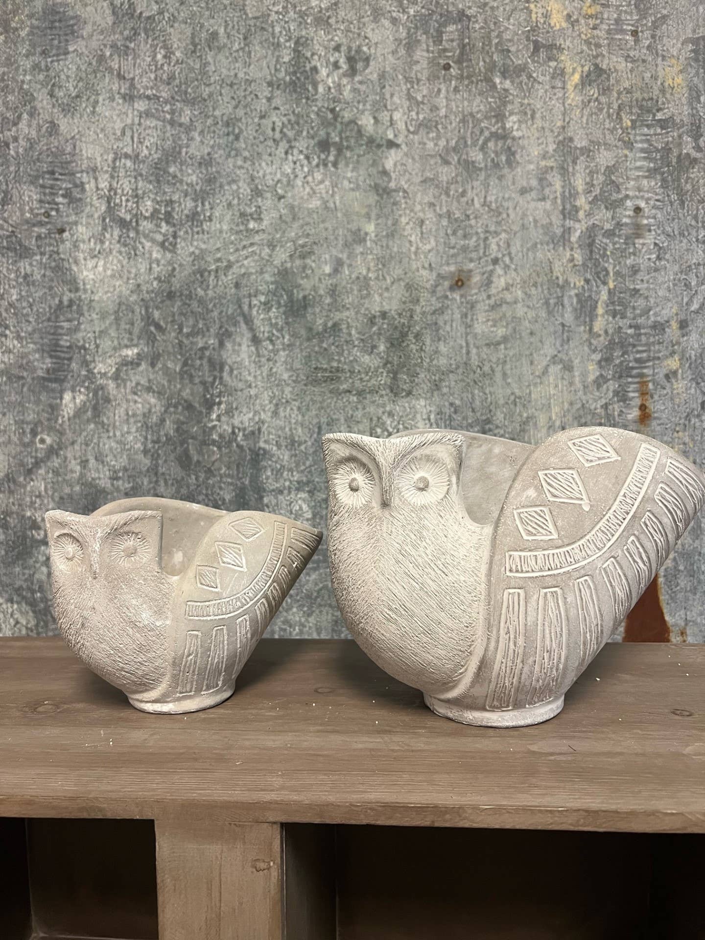 CEMENT OWL PLANTER: Small