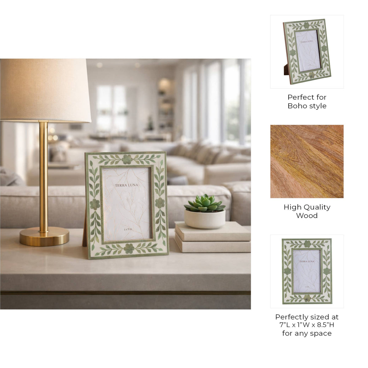 Sagebrook Home - White/Green 4x6 in. Wooden Petals Photo Frame