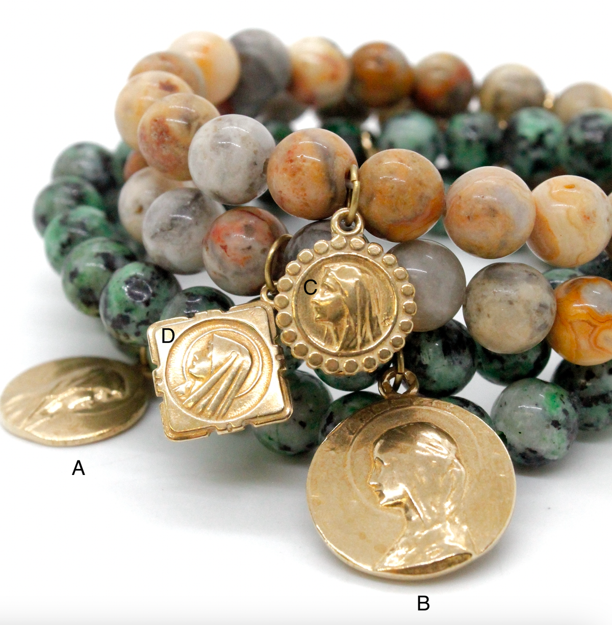 LIZOU - Single Stone Bracelet with Gold French Religious Charm -French Medals Collection-