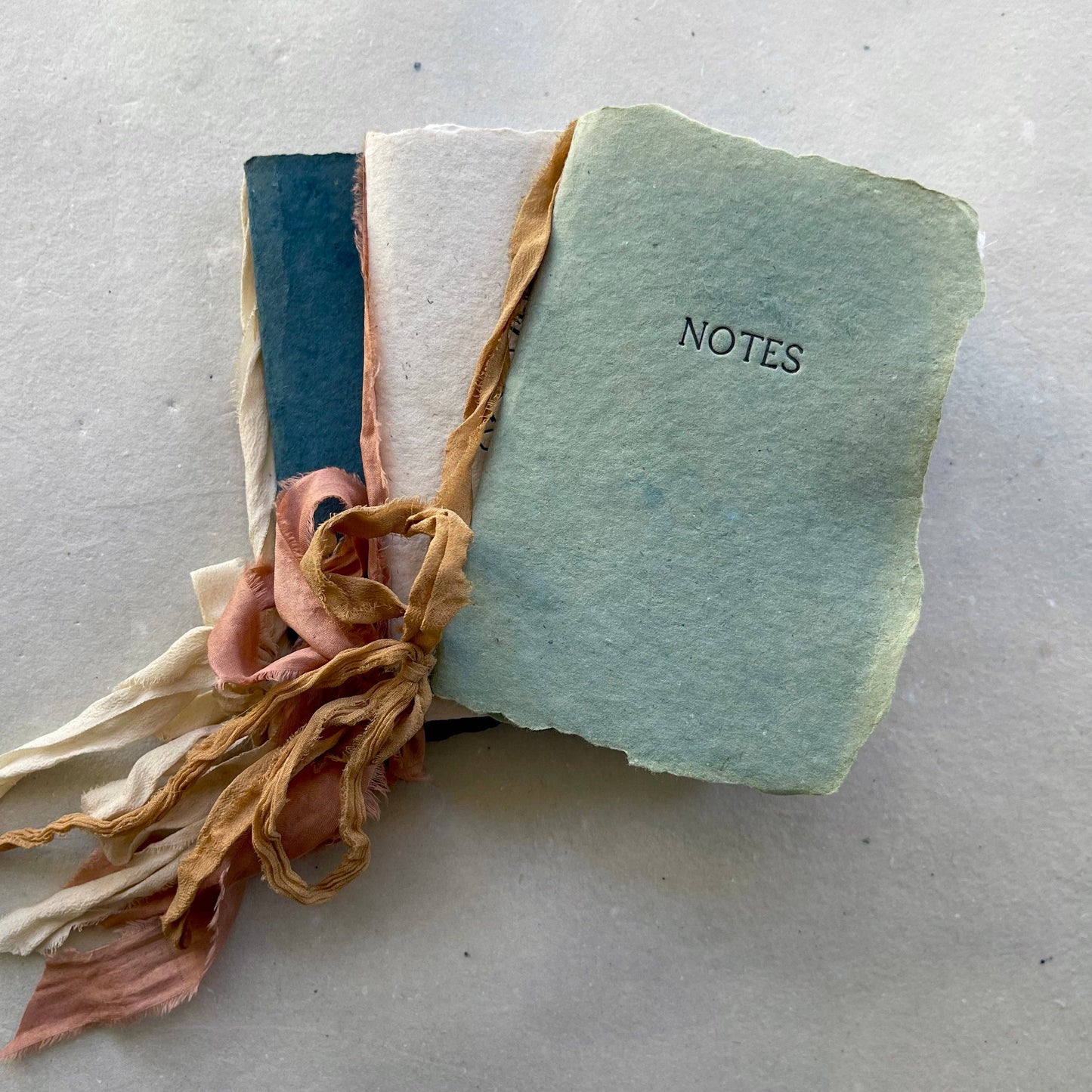 farmette - Notebooks - I: Notes - Oak green paper with camel ribbon