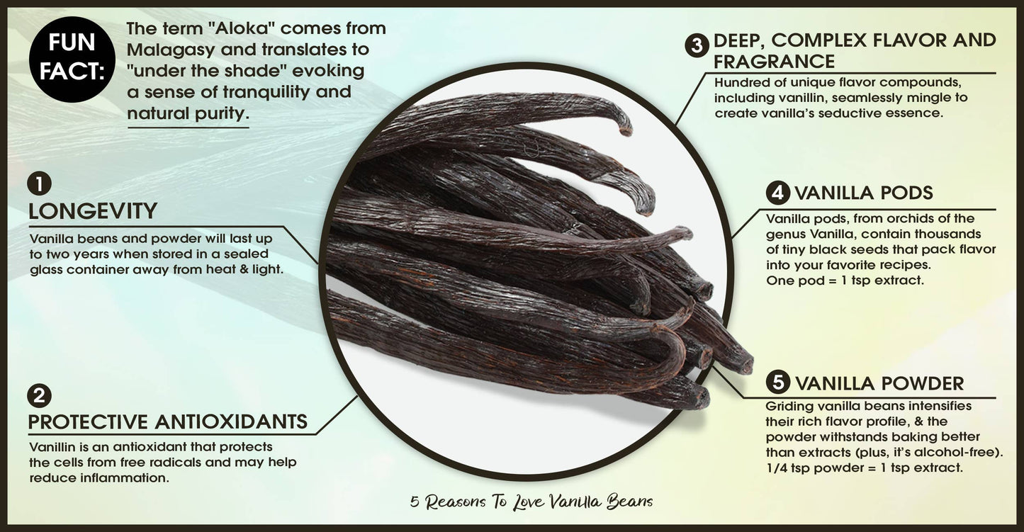Aloka Vanilla LLC - 25 Organic Madagascar Vanilla Beans | Grade A Bourbon