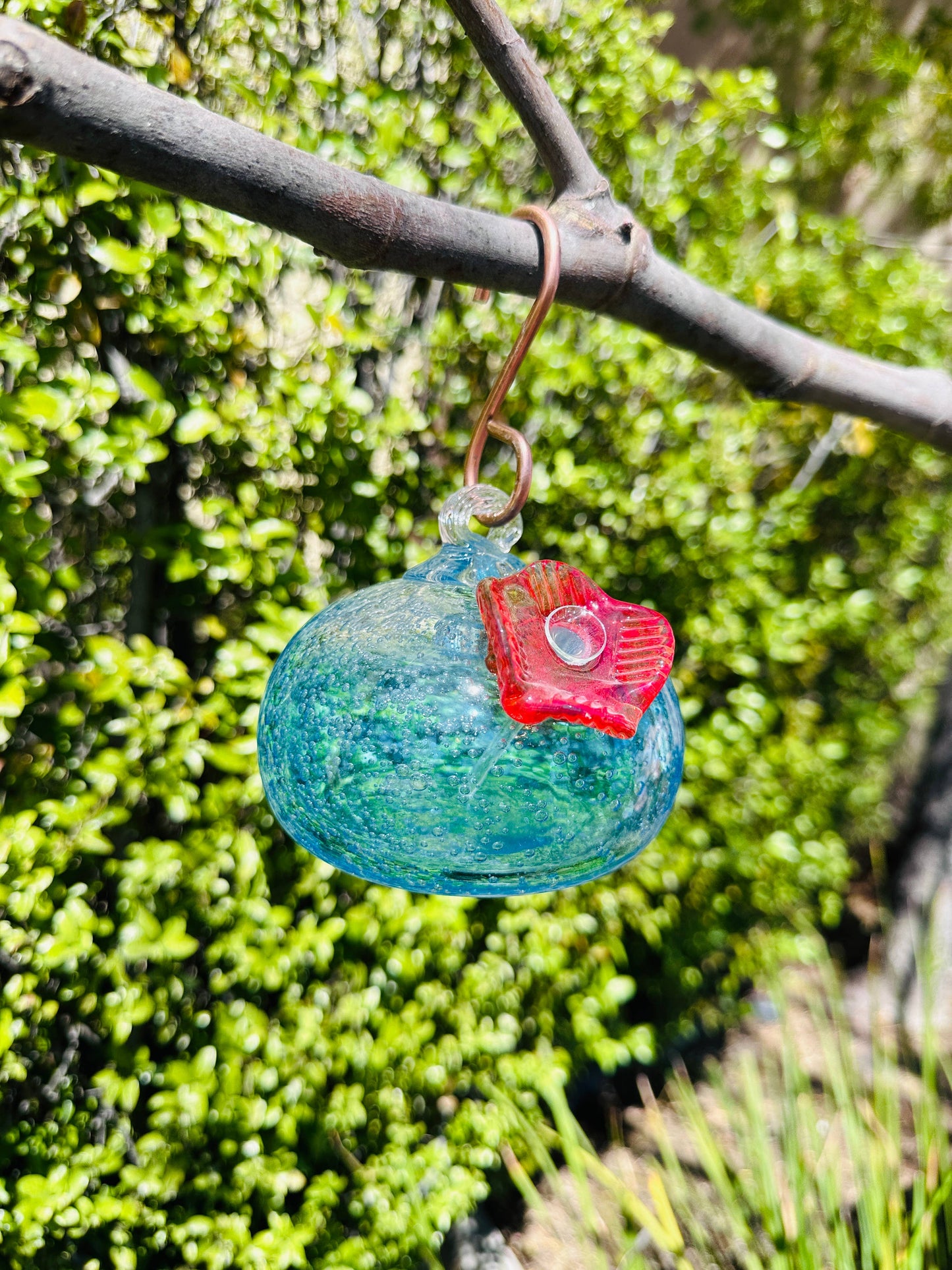 Handblown Artisanal Glass Hummingbird Feeder