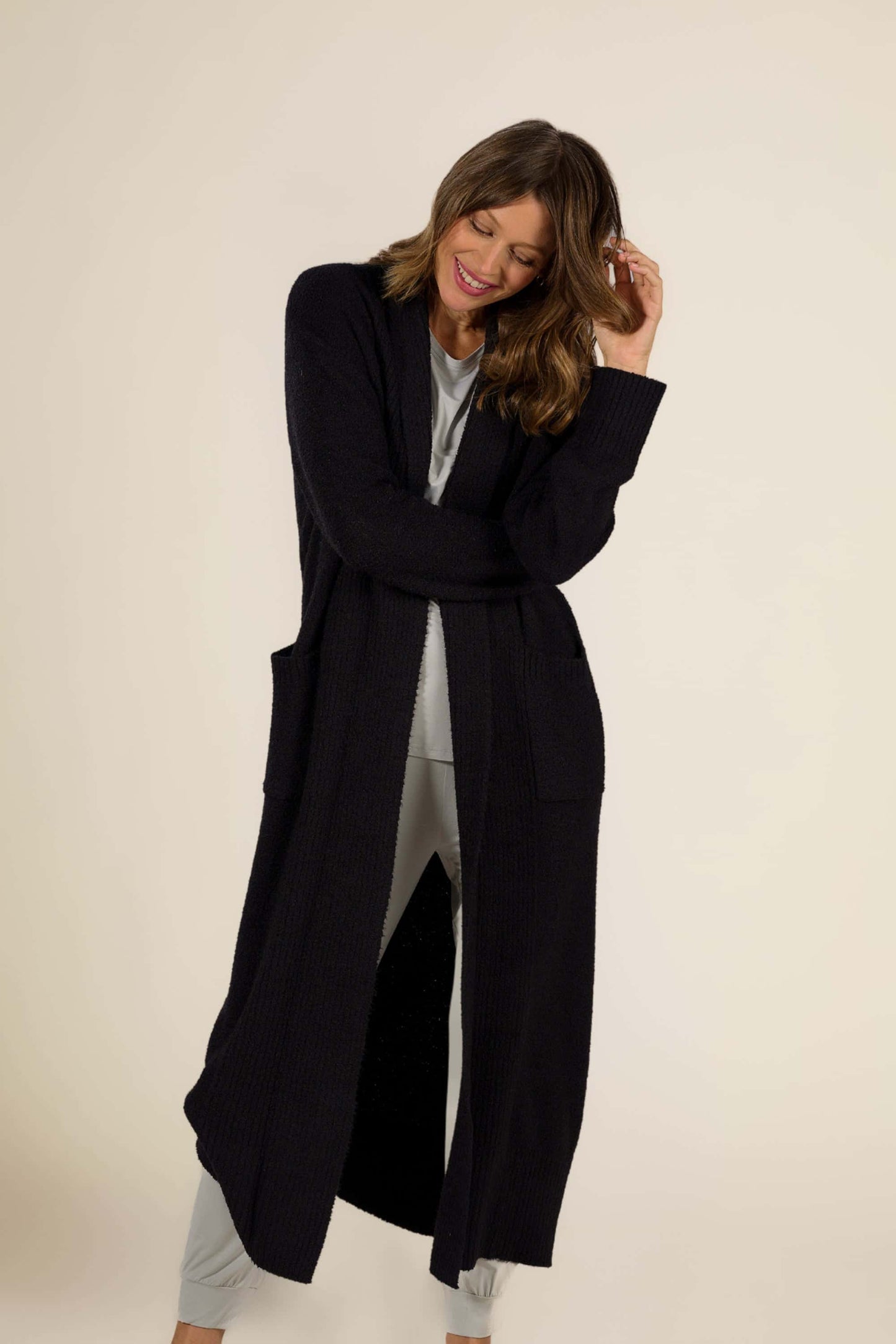 Bamboo Plush Long Cardigan Black