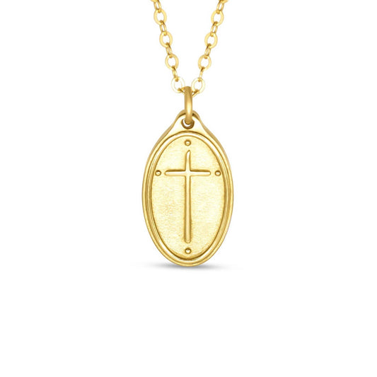 Madison Sterling - Necklace (Petite/Gold) - Oval Cross / Rom 5:8