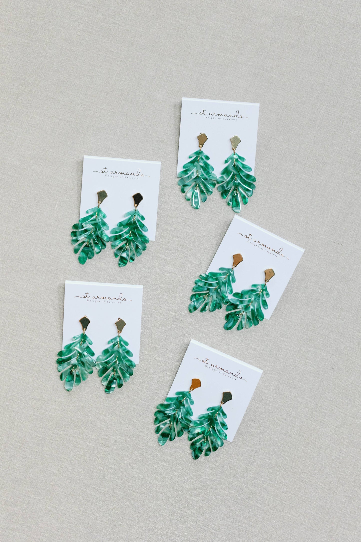 Green Petite Palm Drop Statement Earrings