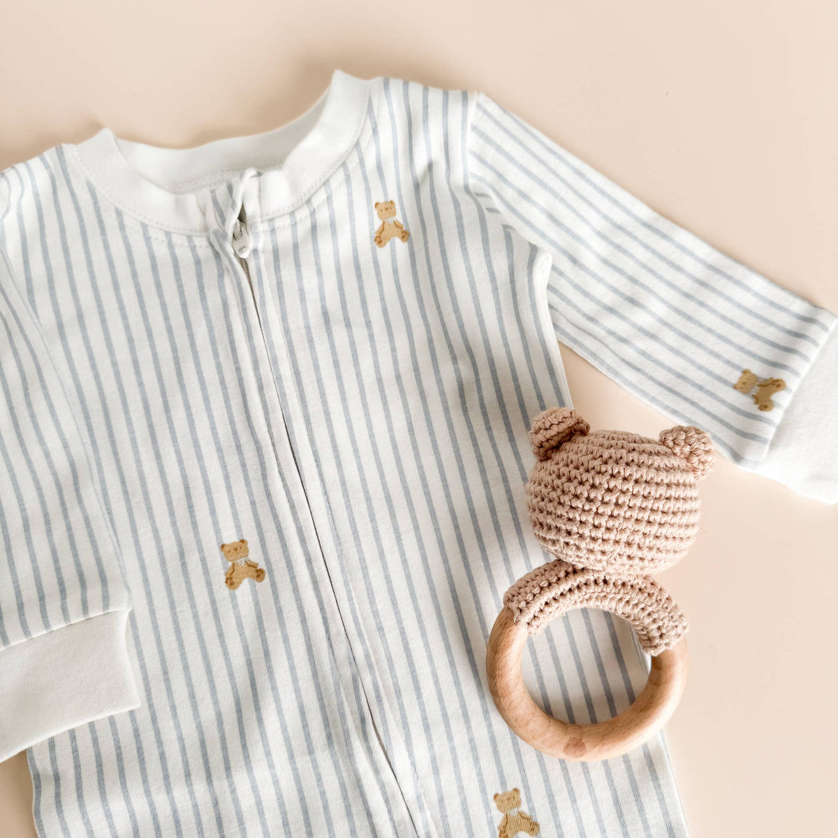 The Blueberry Hill - Knit Zipper Romper Teddy Bear Blue Baby Organic Newborn Gift