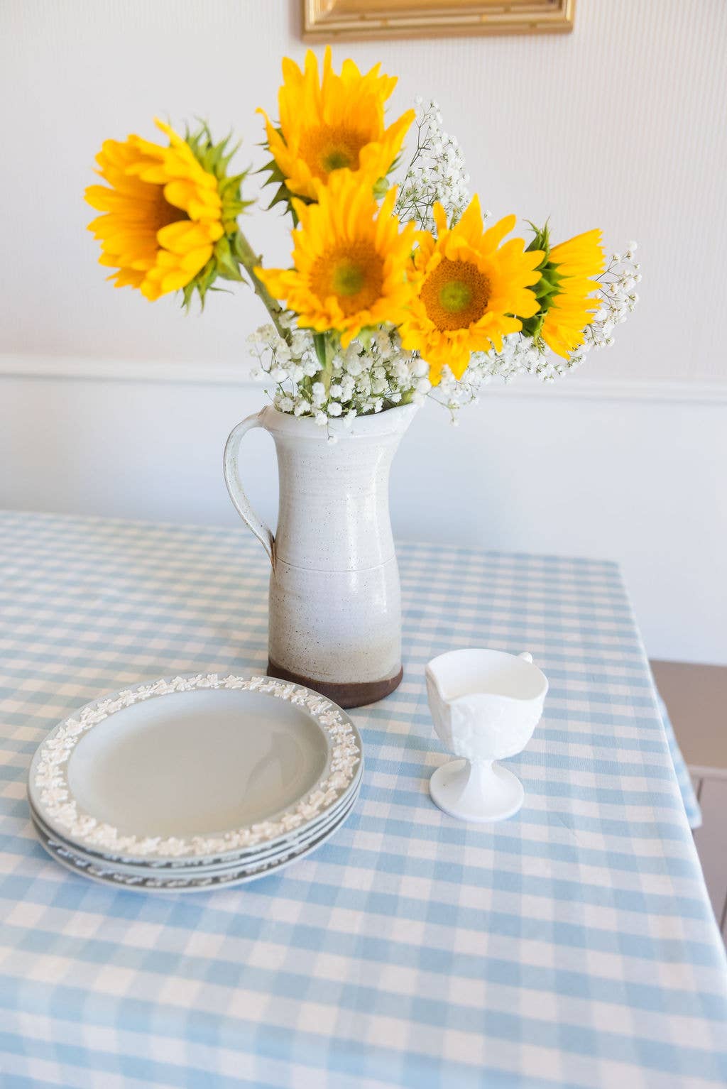 Galley and Fen - Blue Ruffled Gingham Tablecloth: 60" x 90"