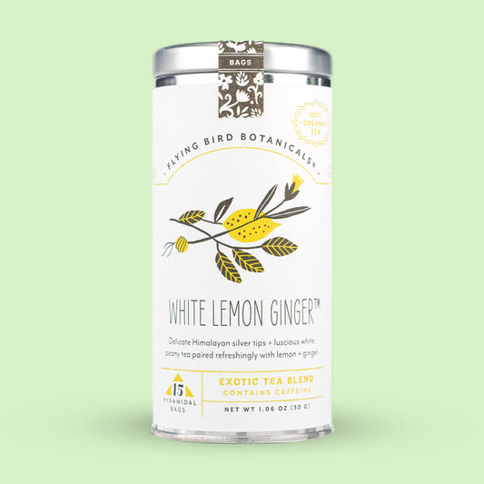 Flying Bird Botanicals - White Lemon Ginger – 15 Tea Bag Tin