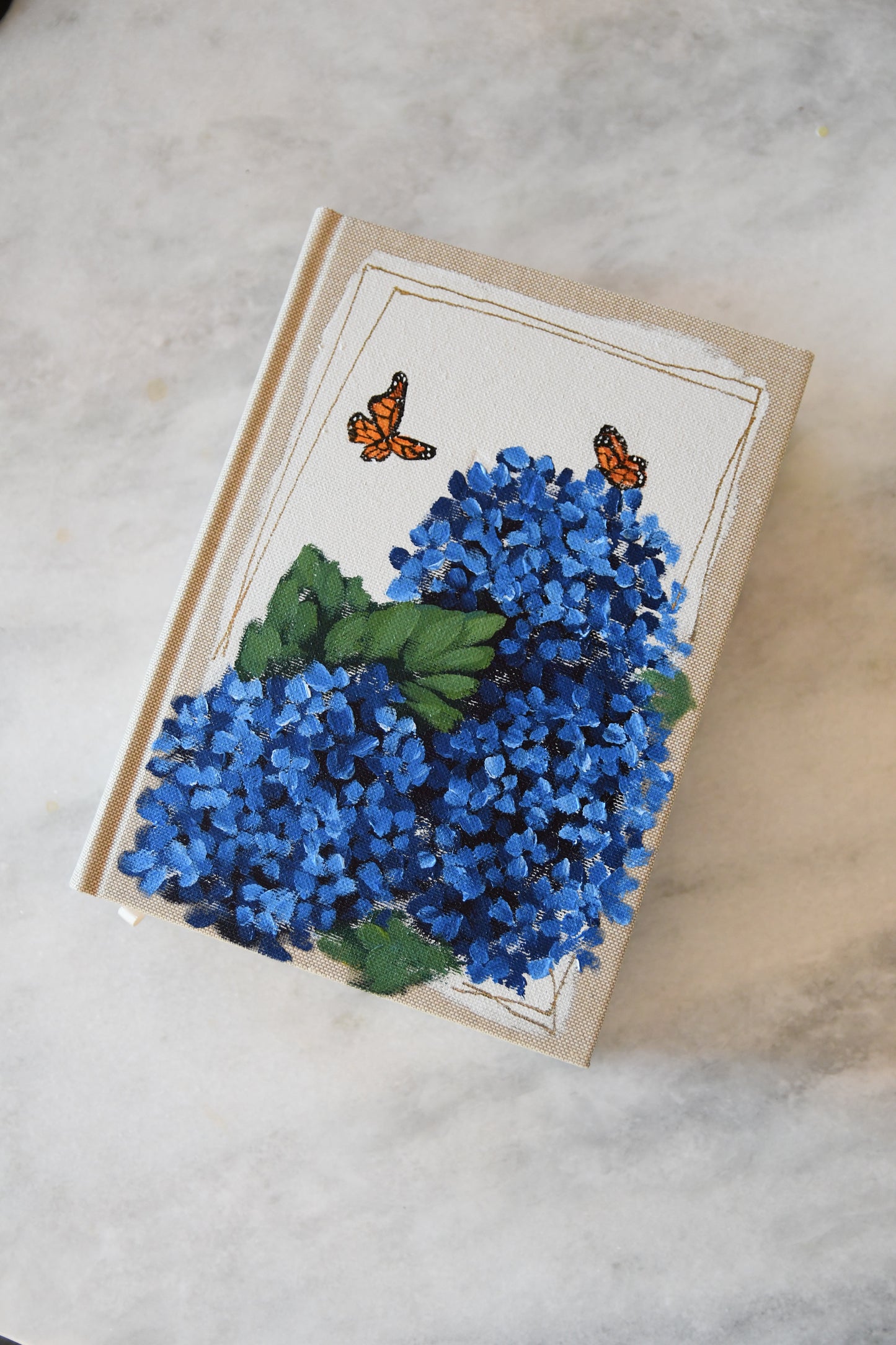 Hand painted Bible -Hydrangeas & Robin