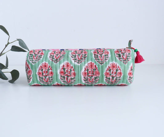 TerraWeave - Quilted Round Pencil Pouch, Make up Brush Bag, Organizer