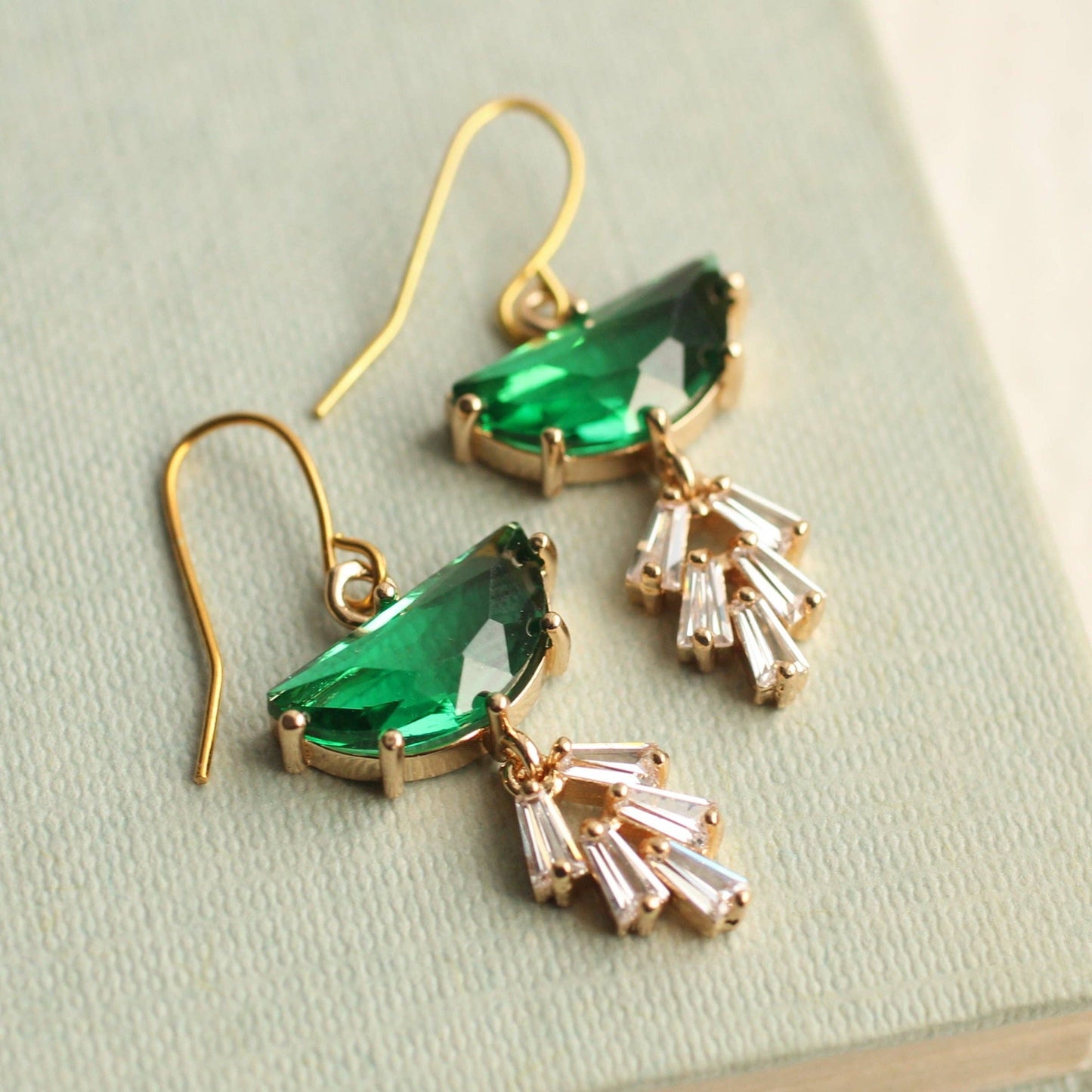 Silk Purse, Sow's Ear - Emerald Deco Crystal Moon Earrings