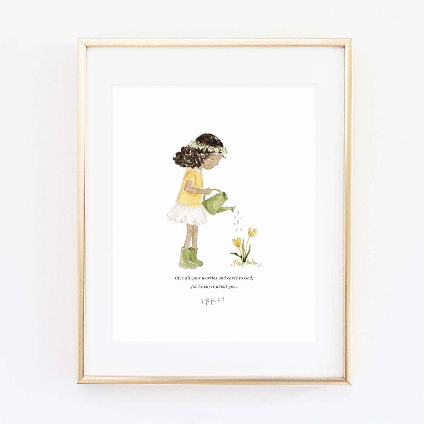 emily lex studio - 1 peter 5:7 watering girl scripture print