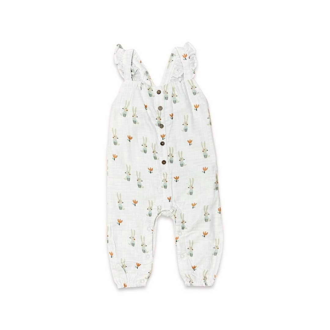 Viverano Organics - Bunny Ruffle & Button Sleeveless Jumpsuit (Organic Muslin)