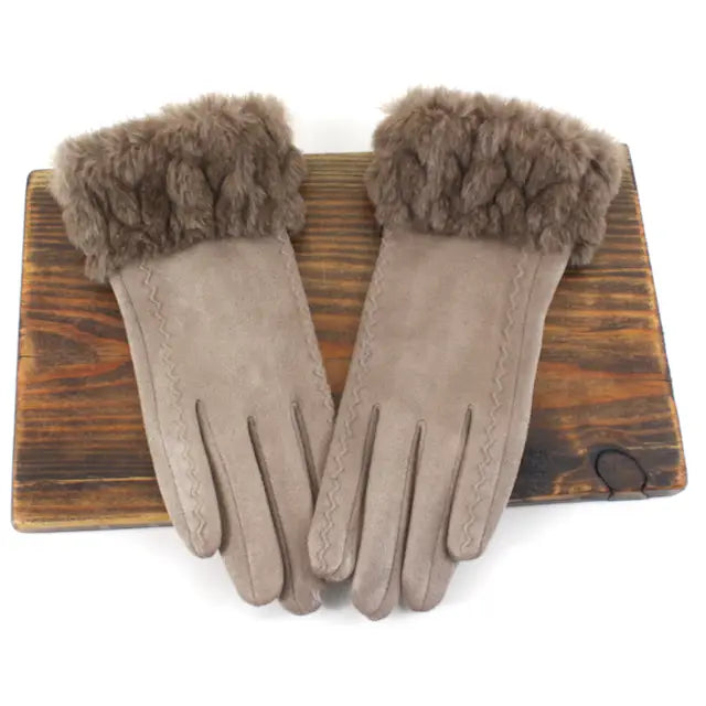 Gloves - Khaki Faux Fur Cuff
