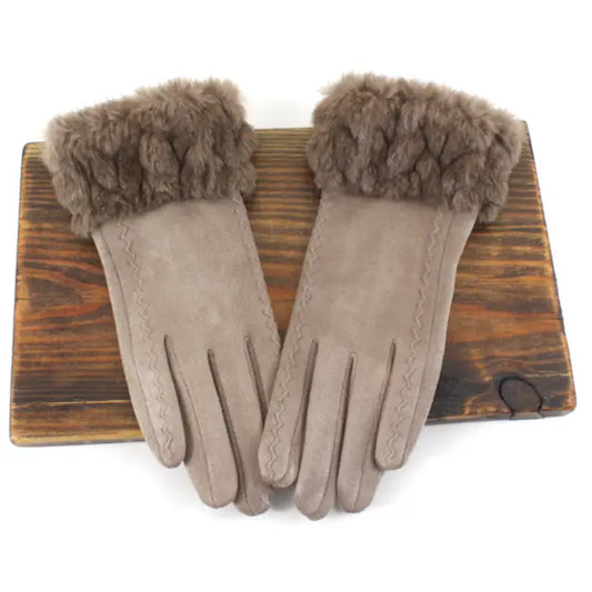 Gloves - Khaki Faux Fur Cuff