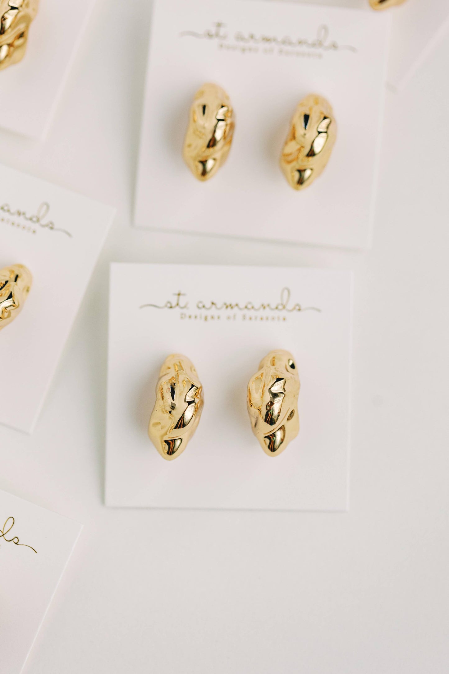 St Armands Designs of Sarasota - Crumpled Gold Vintage Style Huggie Hoops