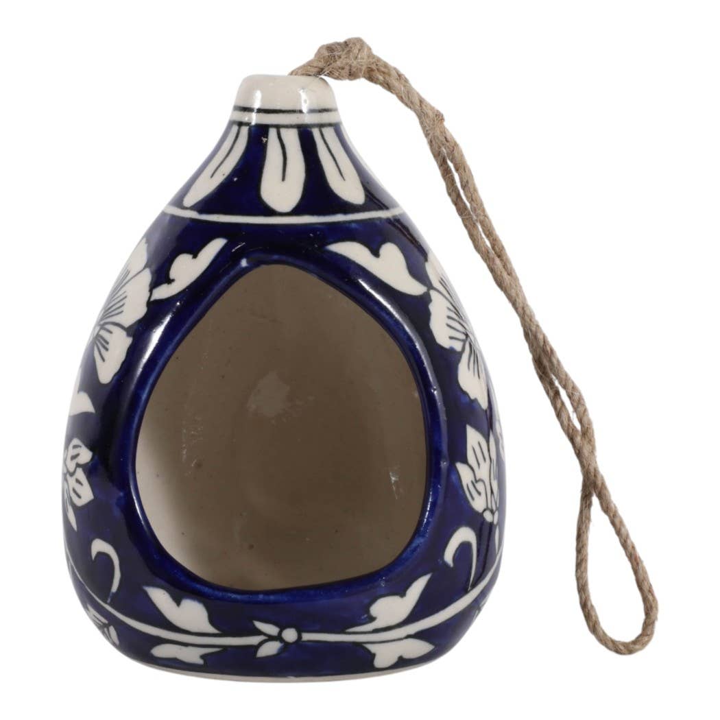 Sagebrook Home - Bird Feeder - Blue/White Ceramic Teardrop Shape House, 12 in