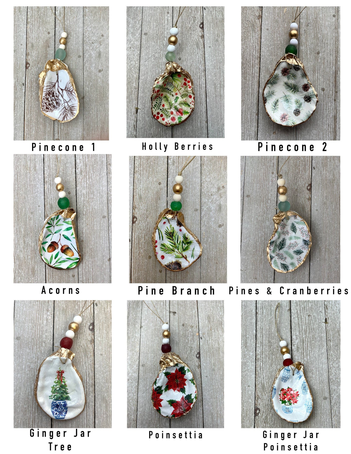 Oyster Ornaments- Decoupage Christmas Designs: Turtle Doves