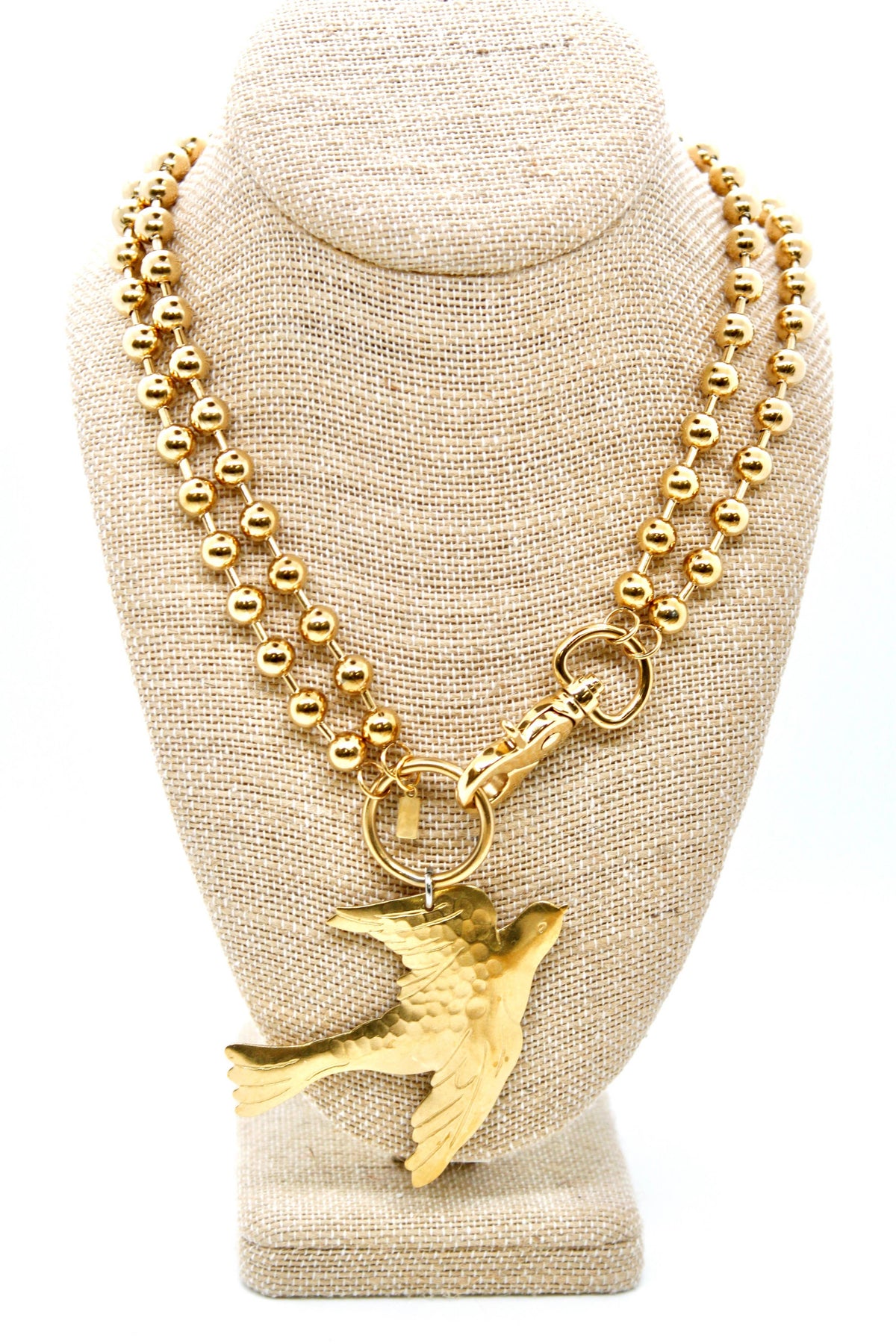 LIZOU - Flying Brass Bird Convertible Gold Chain Necklace