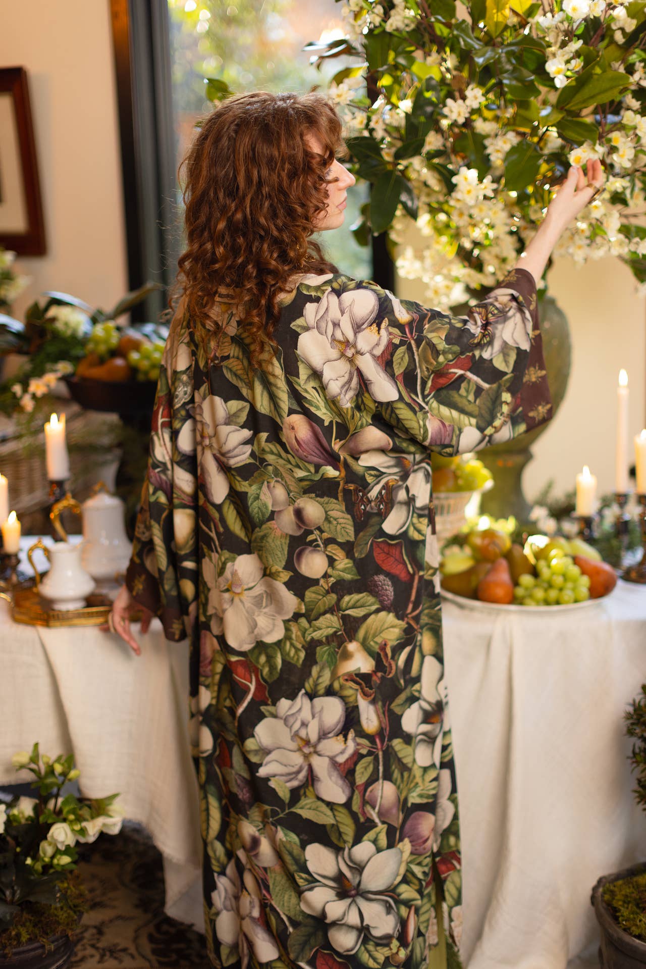 Market of Stars (USA) - Fleur De Lune Opera Duster Kimono Robe w/ Florals & Bees