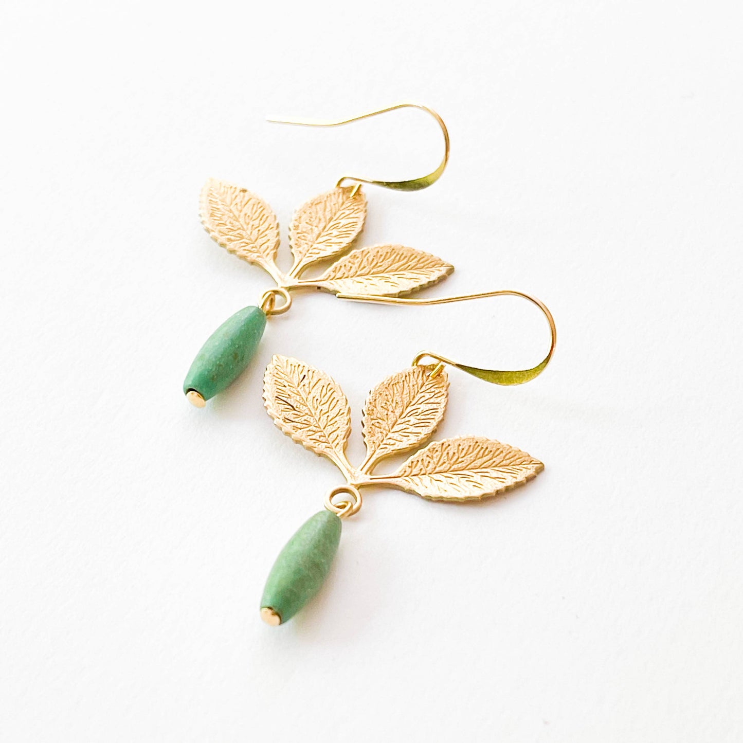 Nest Pretty Things - Three Leaf Earrings with Turquoise Beads