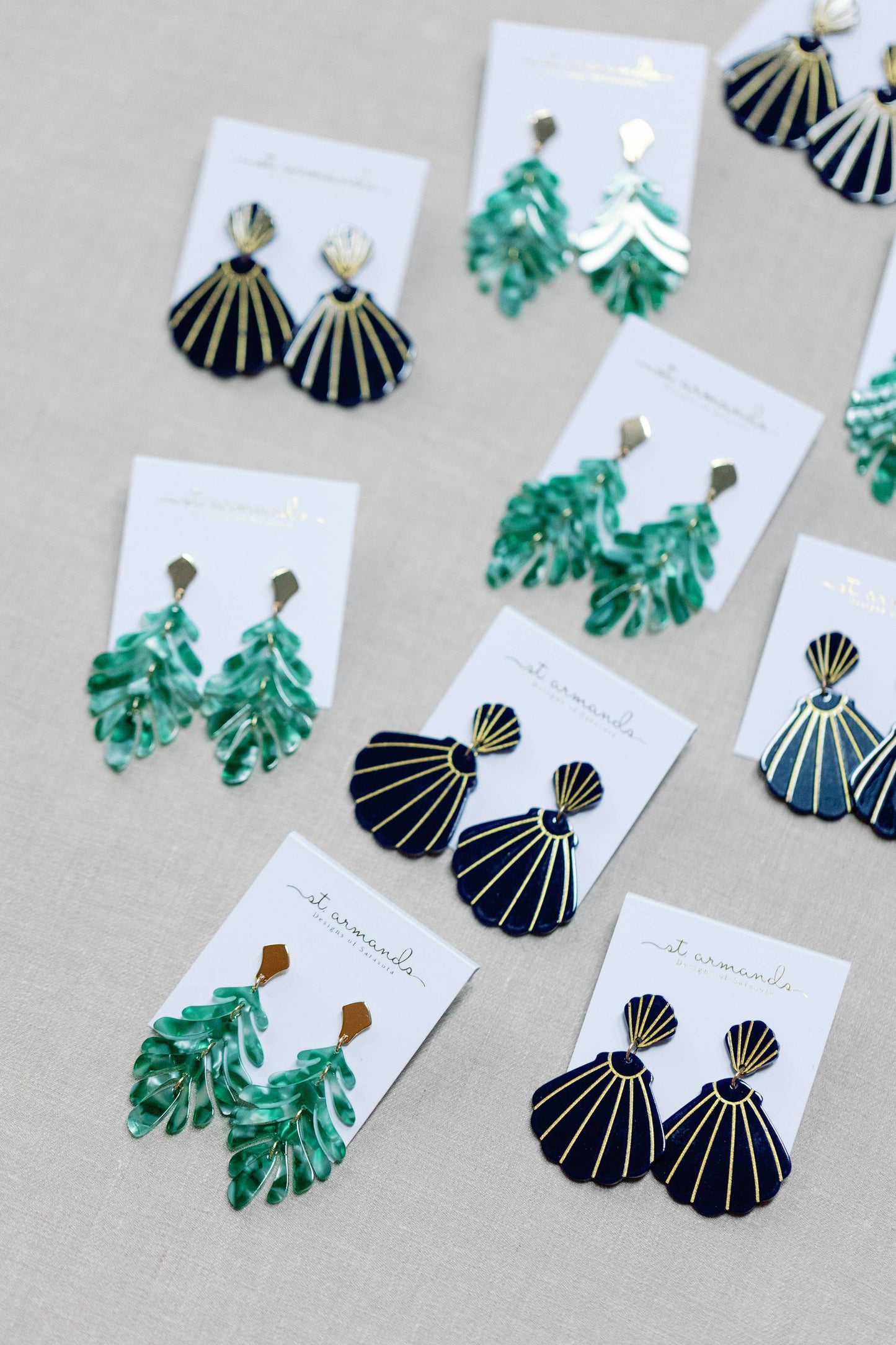 Green Petite Palm Drop Statement Earrings