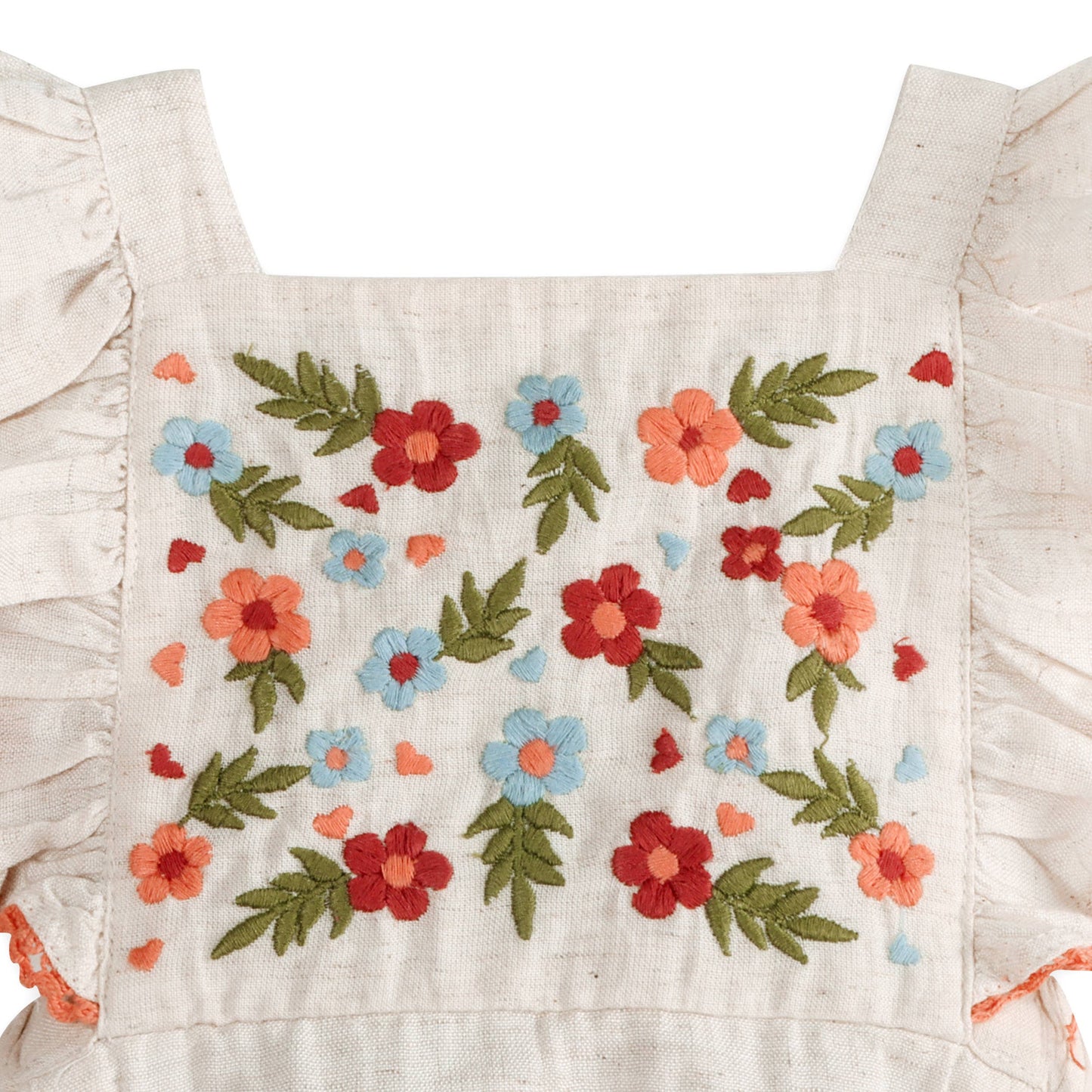 Viverano Organics - Anya Embroidered Baby Romper + Headband (Linen Blend)