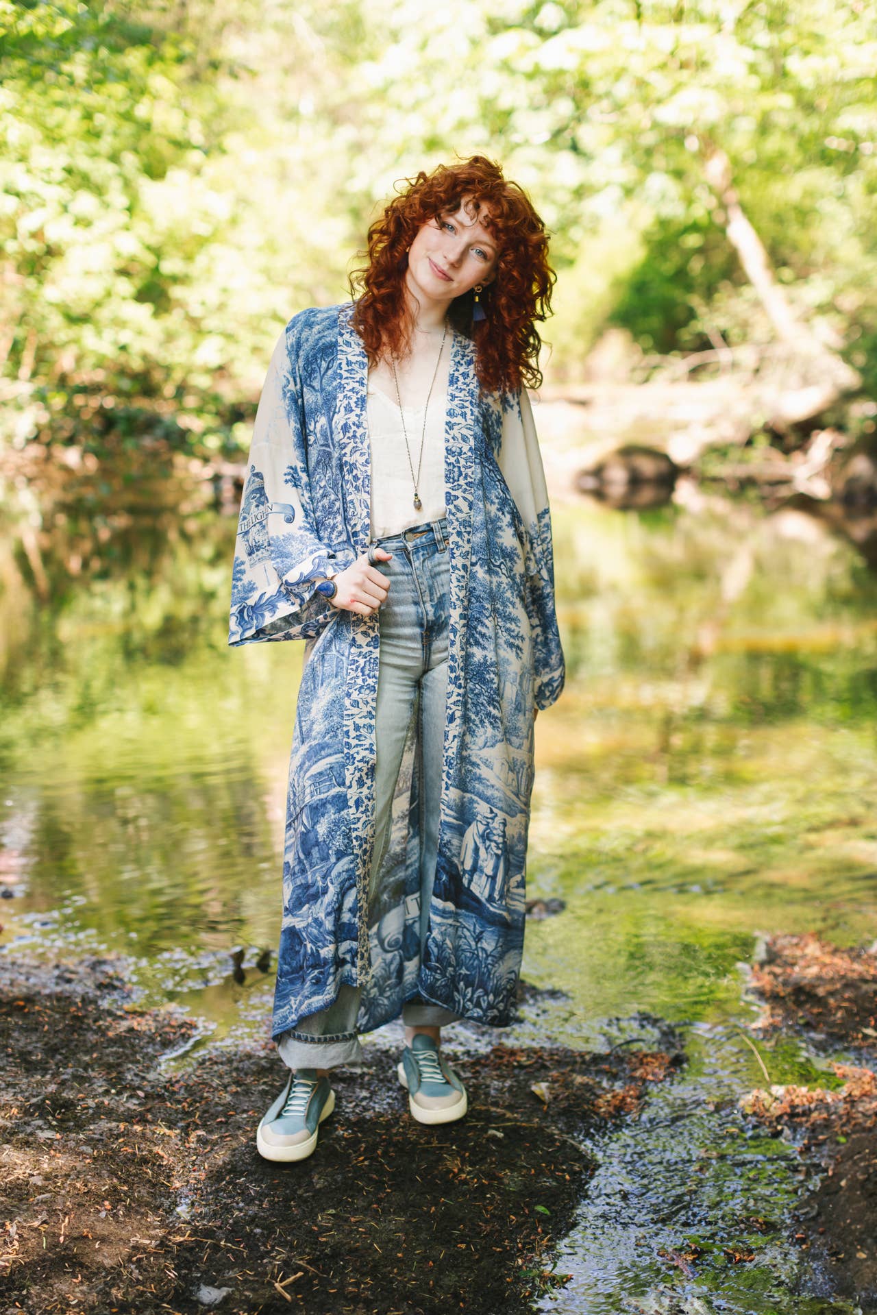 Market of Stars (USA) - Let The Light In Opera Duster Kimono Robe Blue Delft Toile 