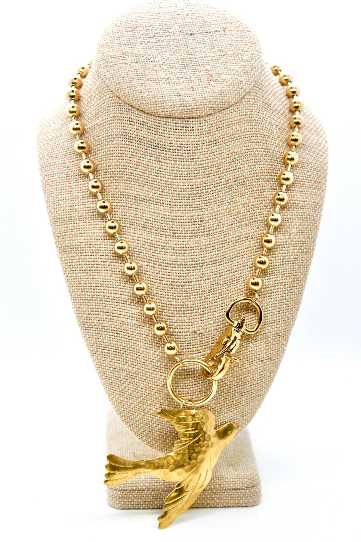 LIZOU - Flying Brass Bird Convertible Gold Chain Necklace