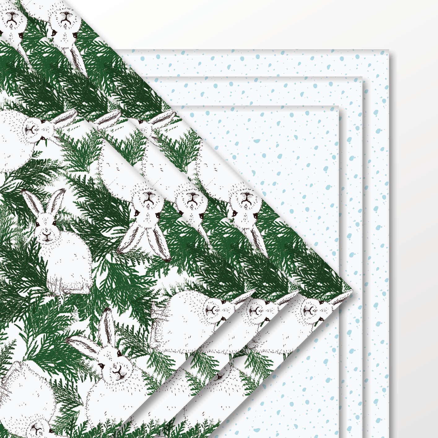 Ballard & Prescott - Arctic Hares in Pine – Double-Sided Winter Wrapping Paper