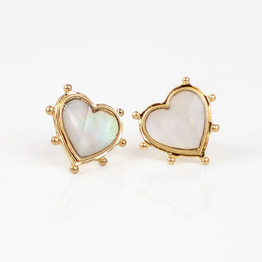 The Royal Standard - Alma Heart Stud Earrings   White/Gold   .75"