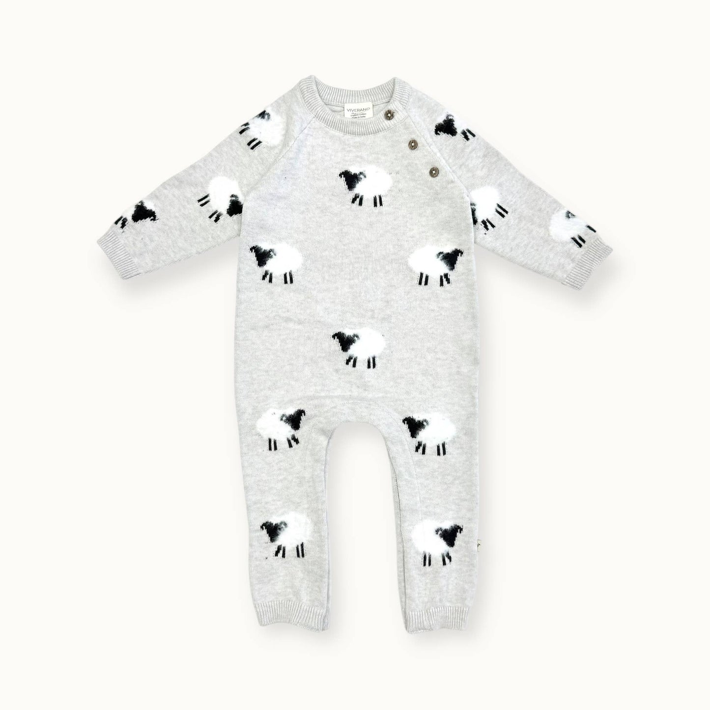 Viverano Organics - Furry Sheep 3D Jacquard Sweater Knit Baby Jumpsuit (Organic)